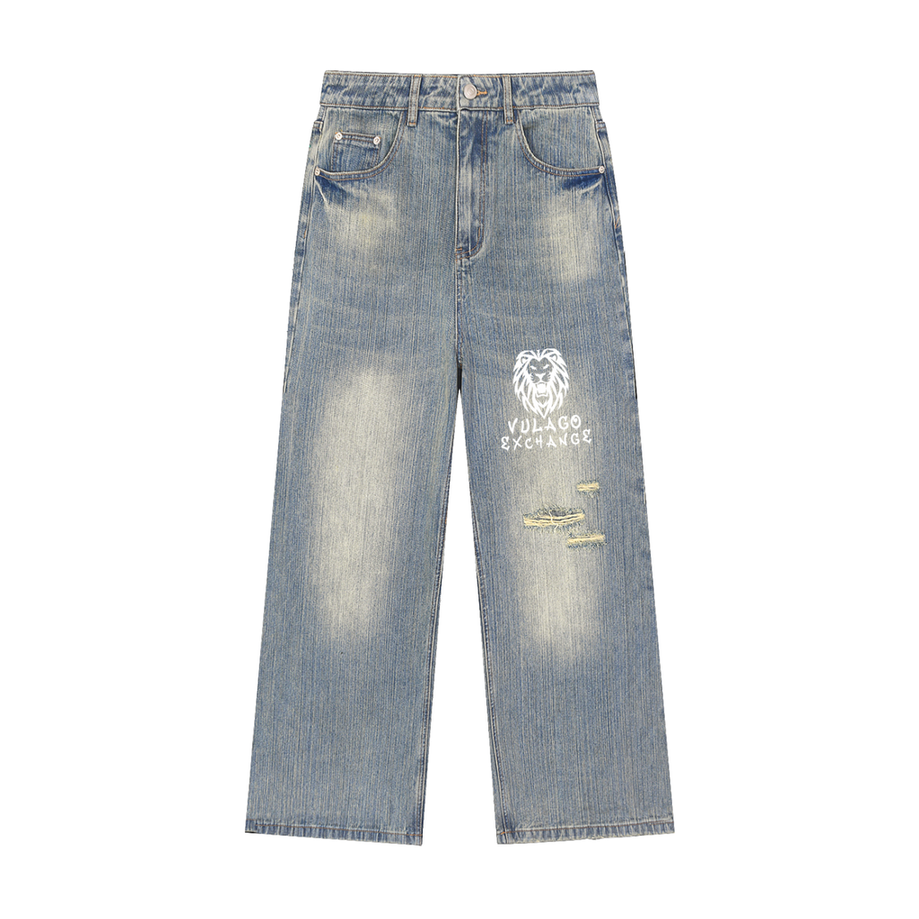 Vintage Wash Distressed Denim Jeans